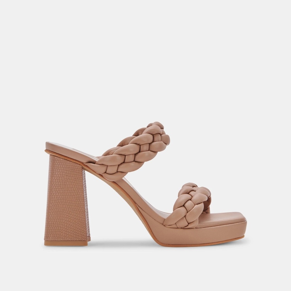 DOLCE VITA Ashby Tan Braided Heels - Cafe Stella Tan Khaki
